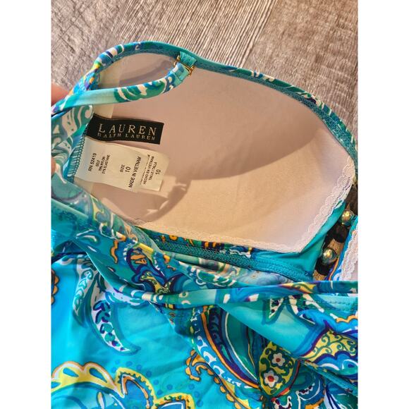 Lauren ralph lauren tropical beach club tankini bikini set paisley blue 10 large - Picture 6 of 8